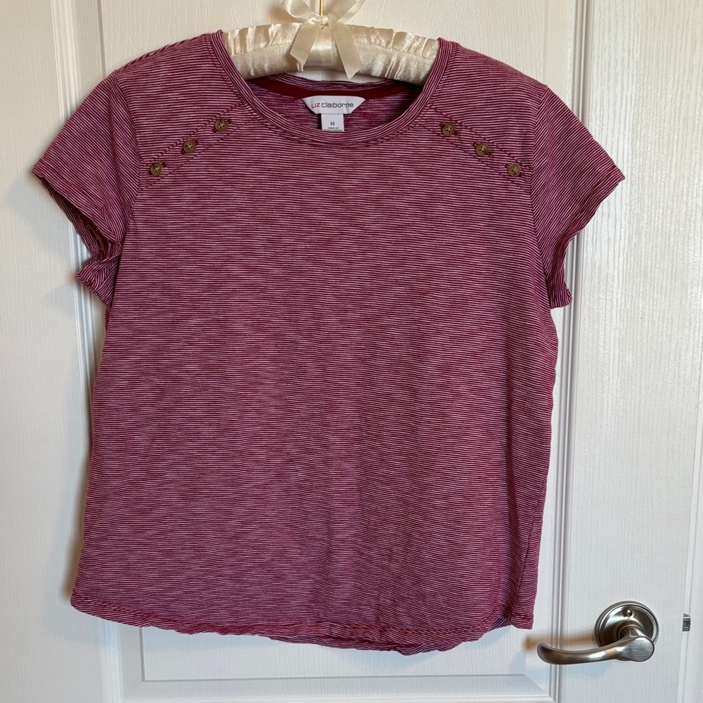 Liz Claiborne Dark Red Striped Top